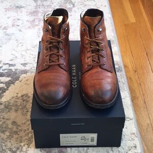 Cole Haan Grand.OS. Wayne Lug Boot. Distressed leather upper with lug sole.